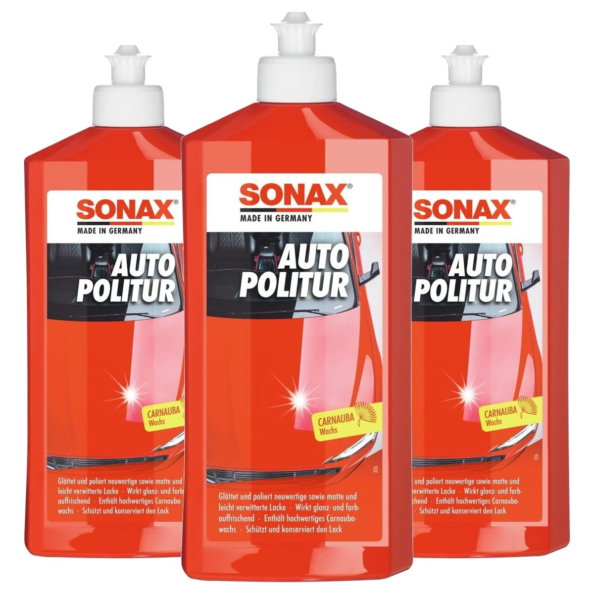 SONAX Autopolitoer voor gekleurde en metallic lak 3 x 500 ml - Voordeelverpakking