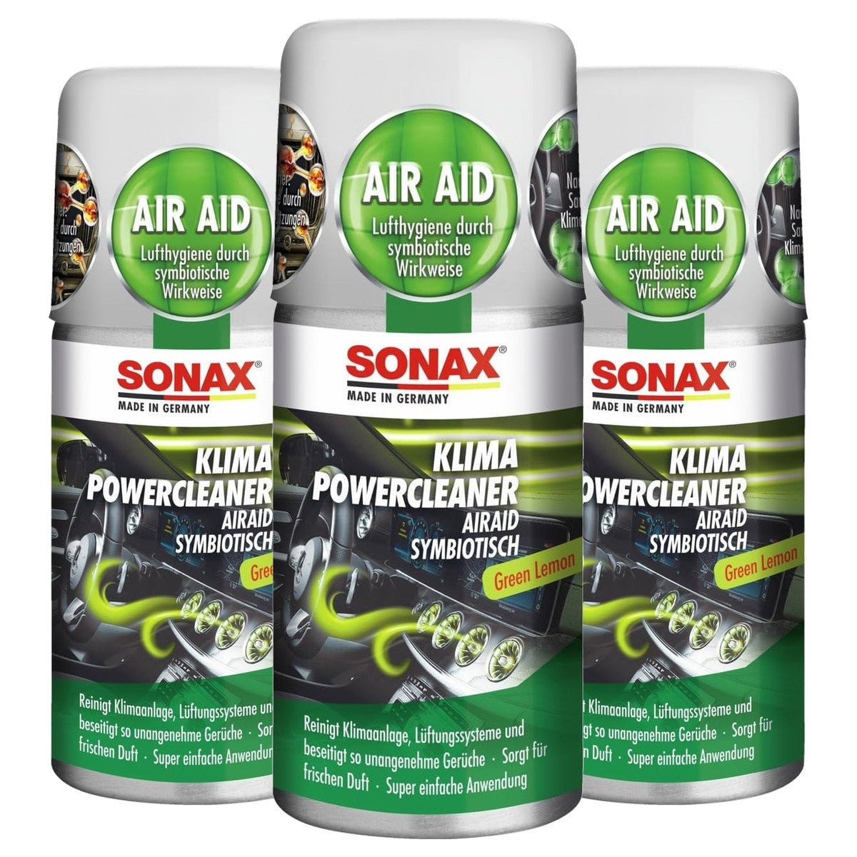 SONAX KlimaPowerCleaner AirAid Green Lemon 3 x 100 ml - Voordeelverpakking