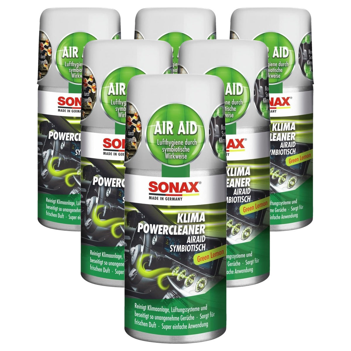 SONAX KlimaPowerCleaner AirAid Green Lemon 6 x 100 ml - Voordeelverpakking