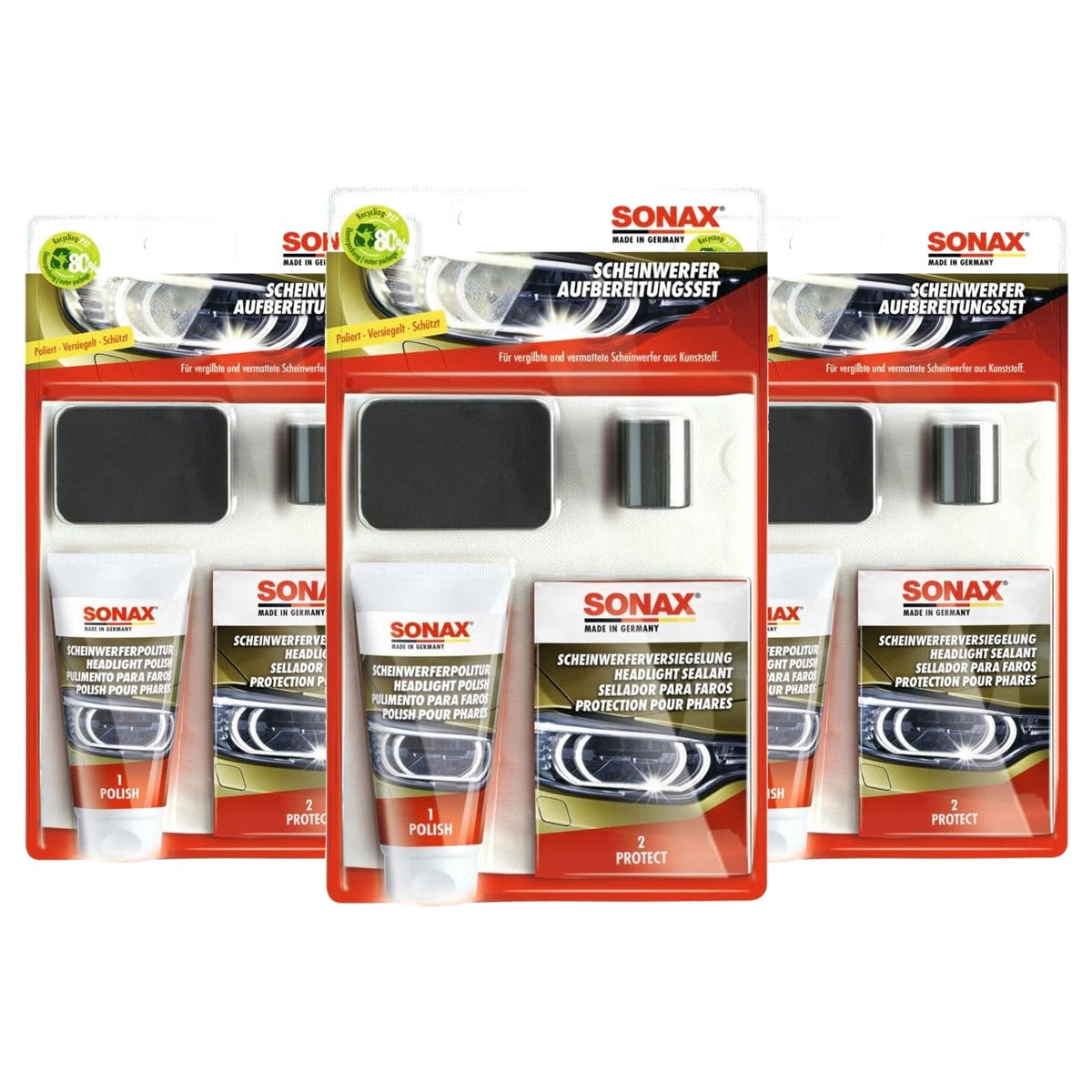 SONAX Koplamprestauratieset 3 x 75 ml - Voordeelverpakking