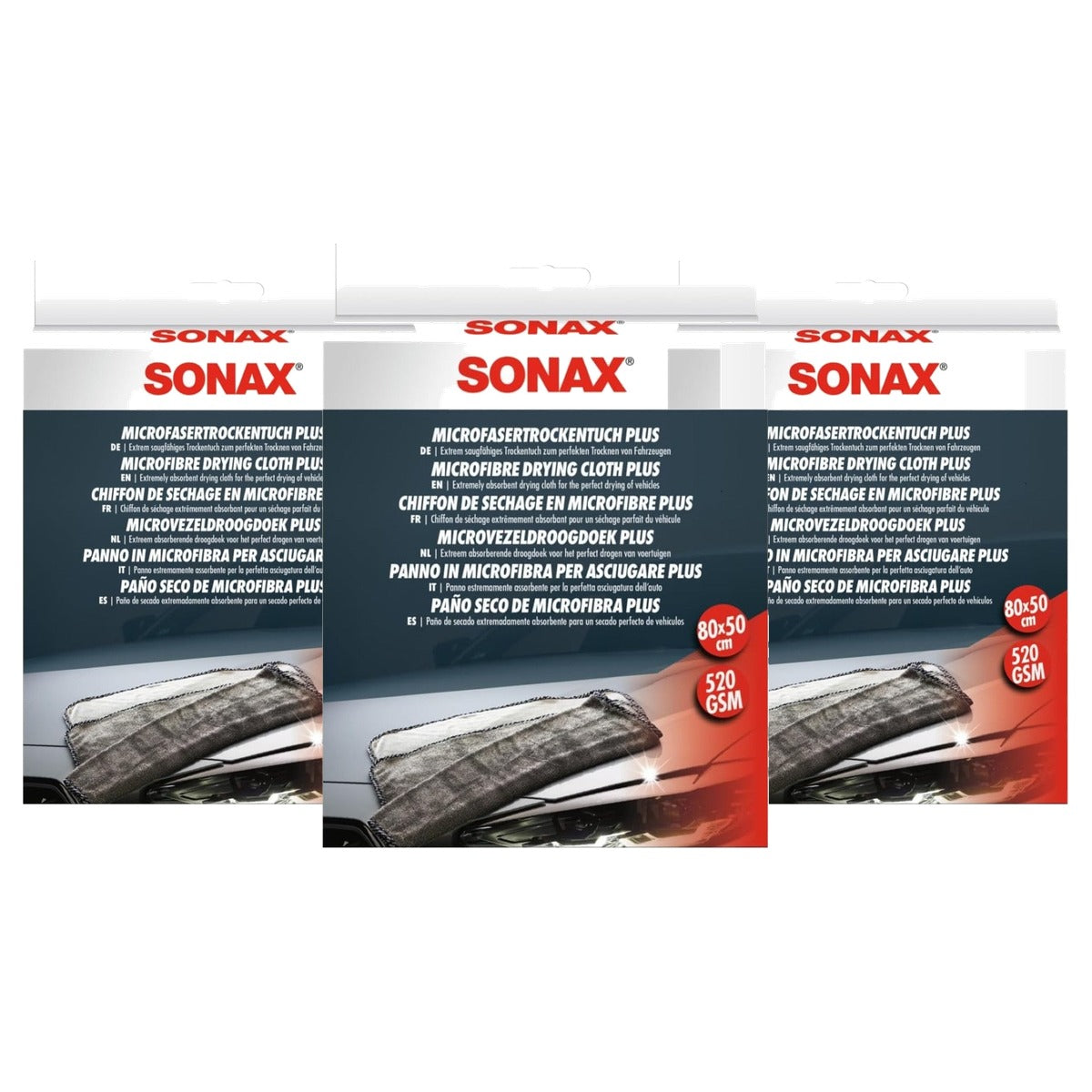 SONAX Microvezeldroogdoek Plus 3 x 1 stuk - Voordeelverpakking