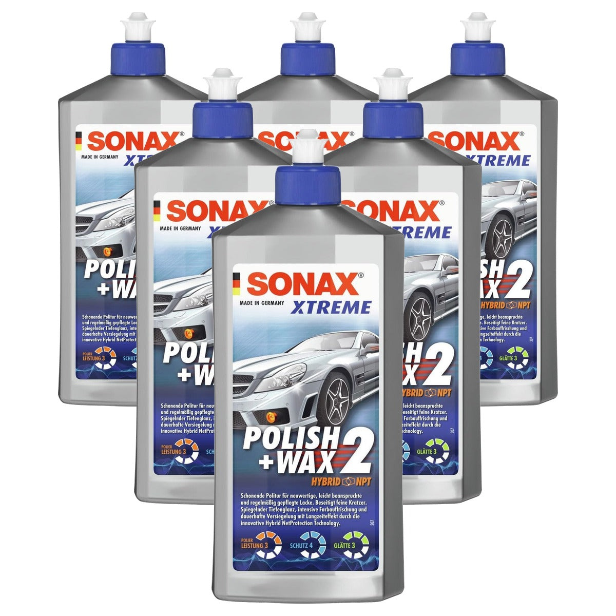 SONAX XTREME Polish+Wax 2 Hybrid NPT 6 x 500 ml - Voordeelverpakking