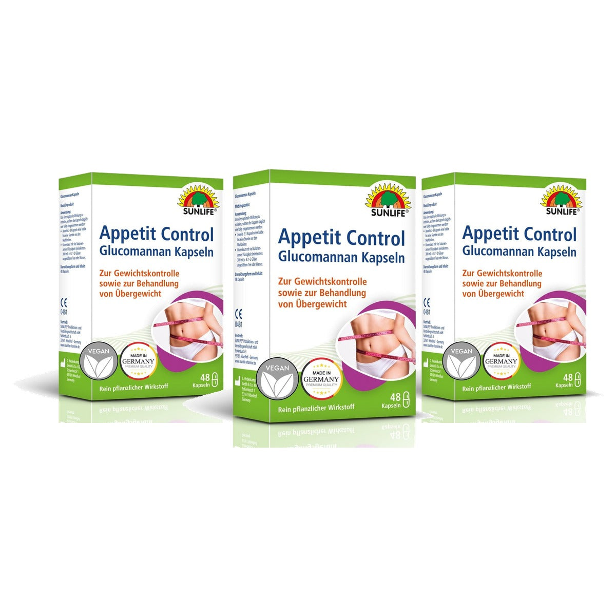 Sunlife Apetit Control Capsules Glucomannan 400 mg 1 x 48 Stuks - 3-pack