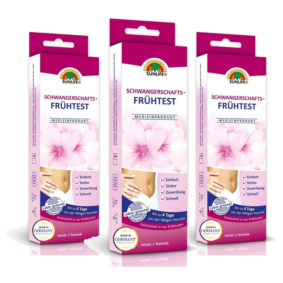 Sunlife Zwangerschapsvroegtest hCG Urinetest Ultra Vroeg 1 Stuk - 3-pack