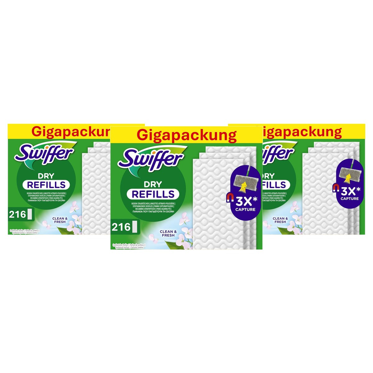 Swiffer Dry vloerdoeken navulling met Febreze geur 3 x 216 stuks - Voordeelverpakking