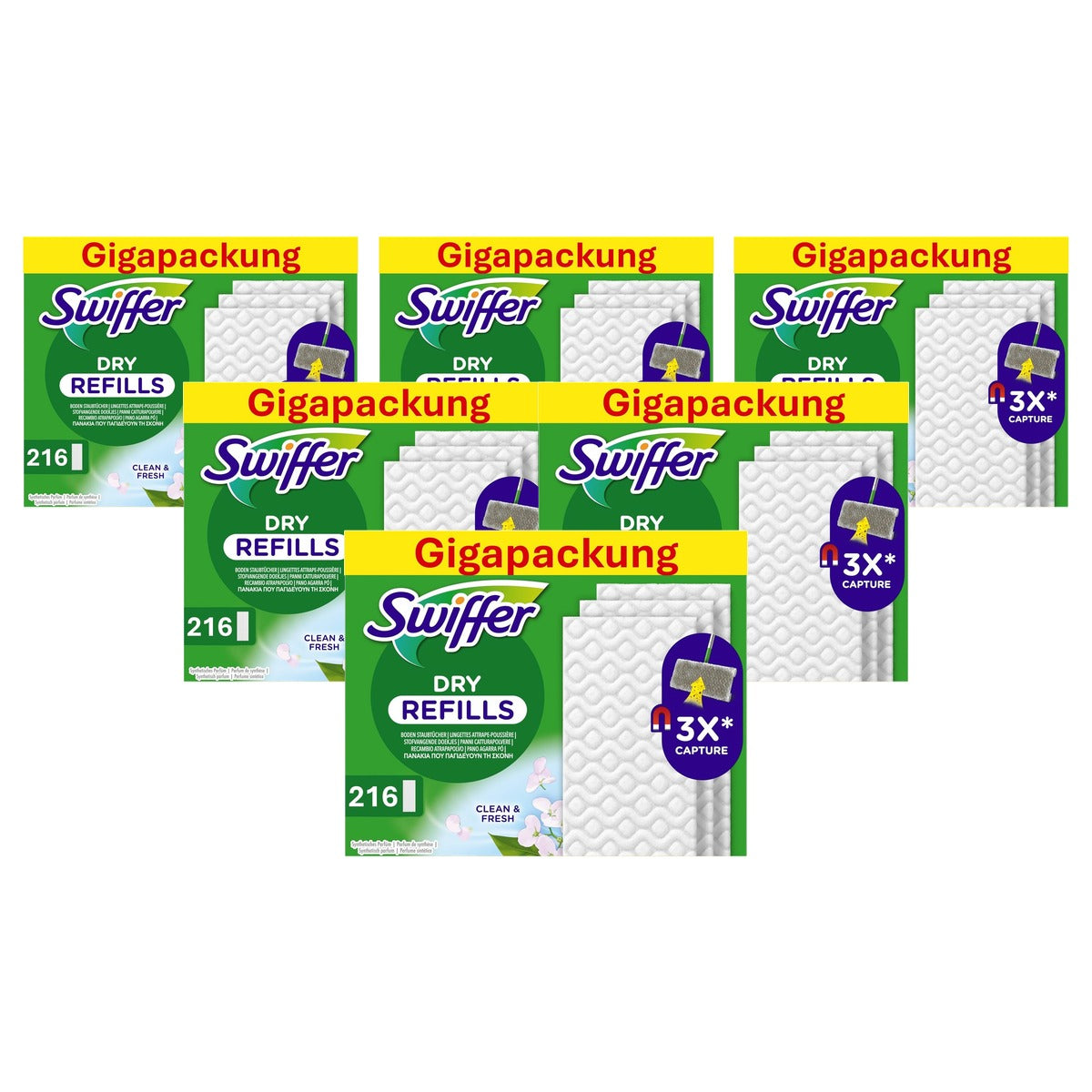 Swiffer Dry vloerdoeken navulling met Febreze geur 6 x 216 stuks - Voordeelverpakking