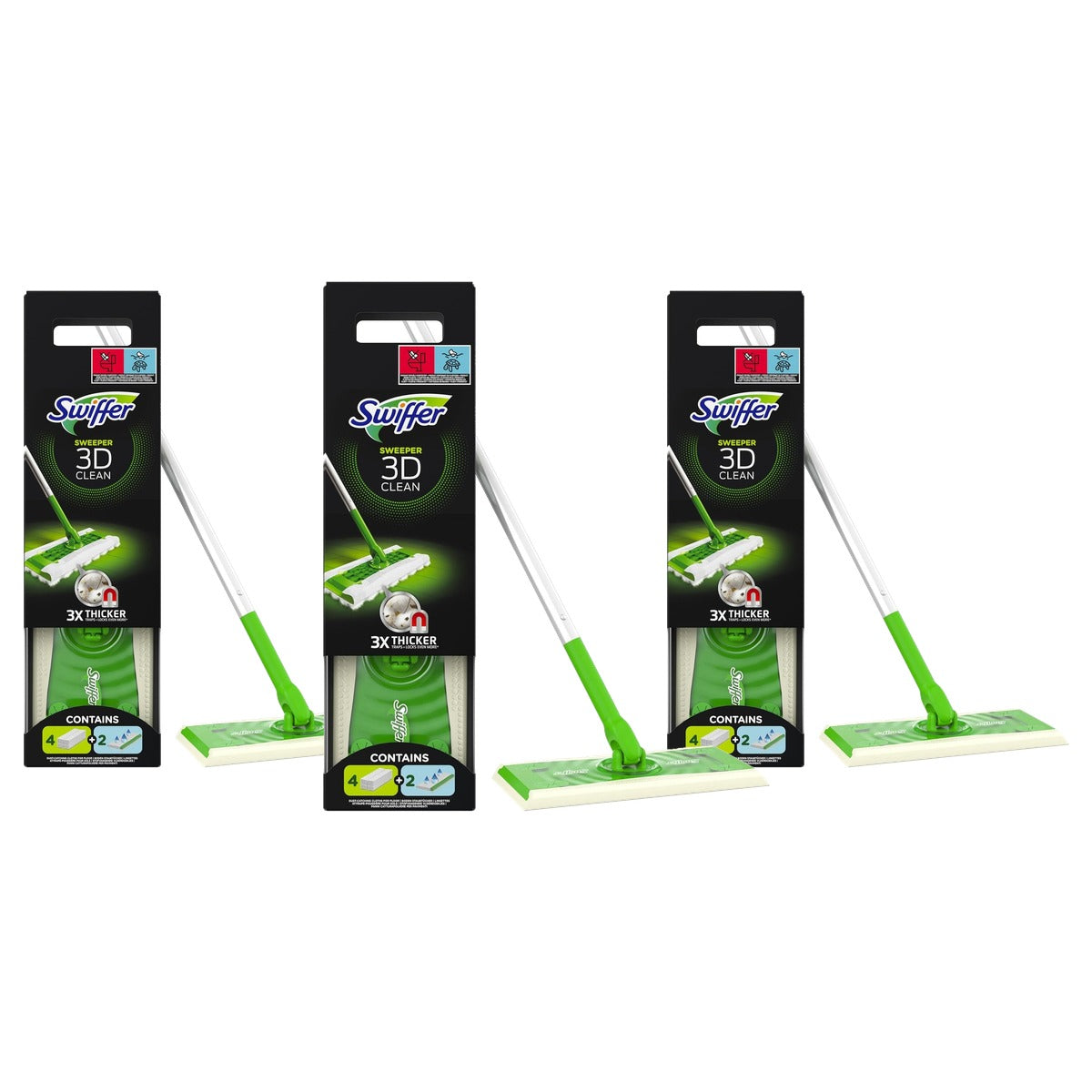 Swiffer Vloerwisser 3D Clean Starterkit 1 staaf + 6 doeken - 3-pack