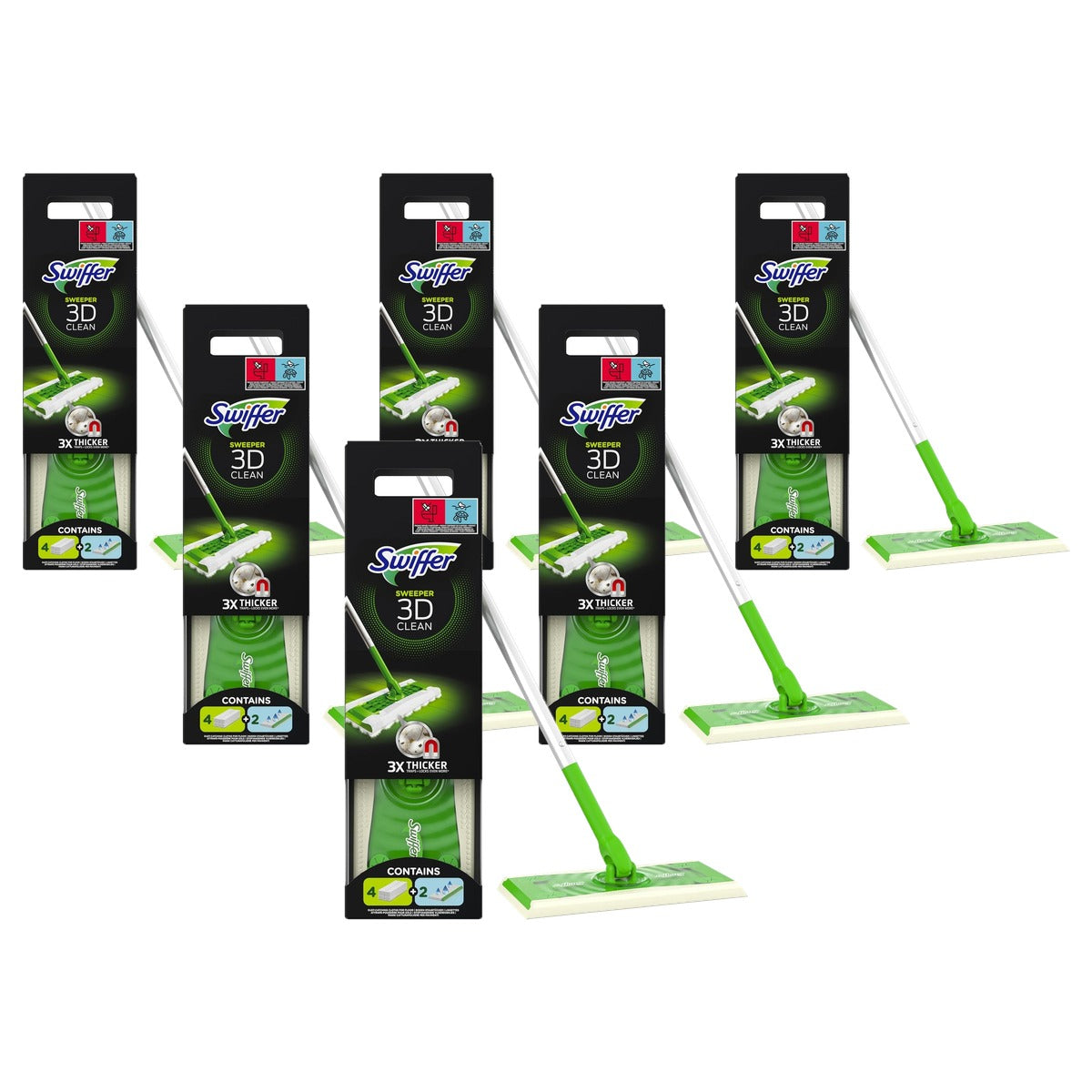 Swiffer Vloerwisser 3D Clean Starterkit 1 staaf + 6 doeken - 6-pack