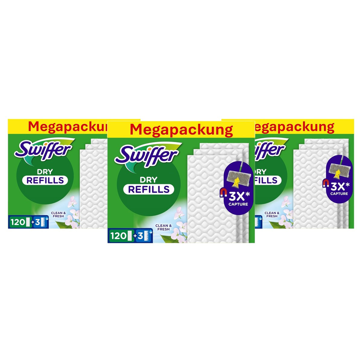 Swiffer Vloerwisser navulling Dry, 120 doekjes en 3 x natte navullingen - 3-pack