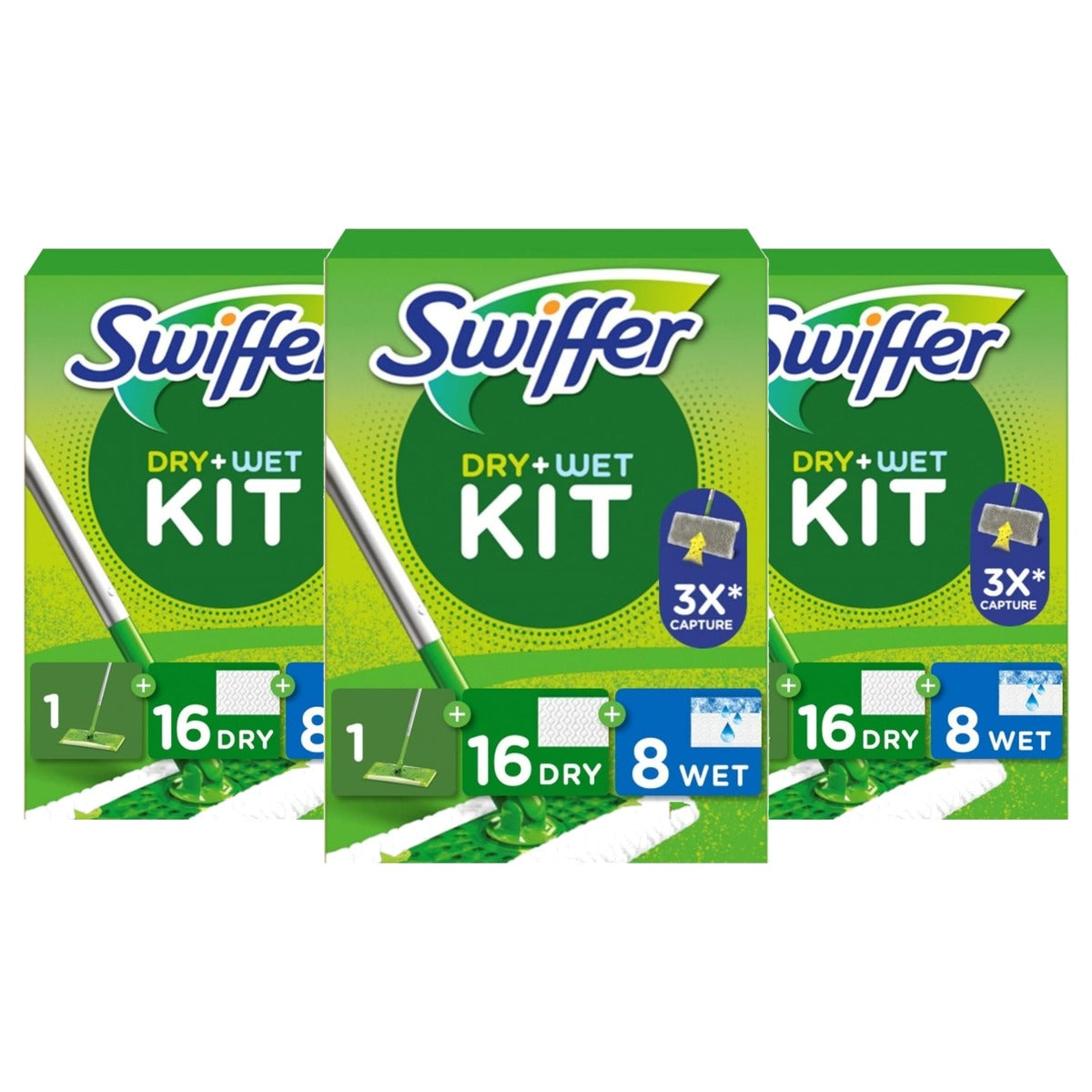 Swiffer Vloerwisser 1 x starterset, 16 x droge, 8 x natte navullingen - 3-pack