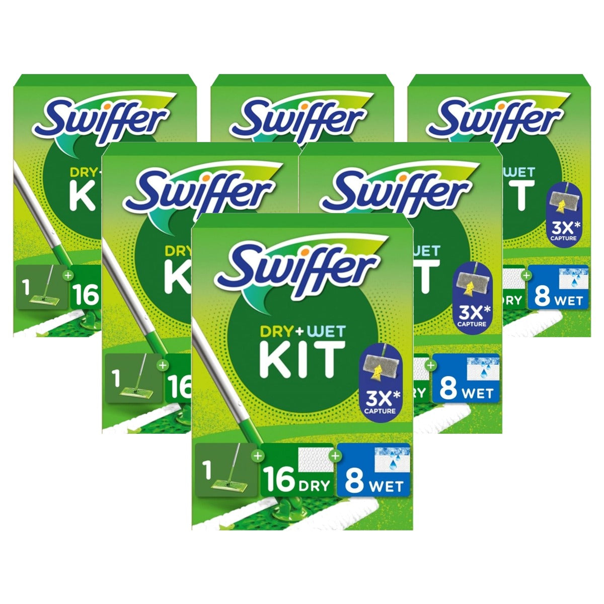 Swiffer Vloerwisser 1 x starterset, 16 x droge, 8 x natte navullingen - 6-pack