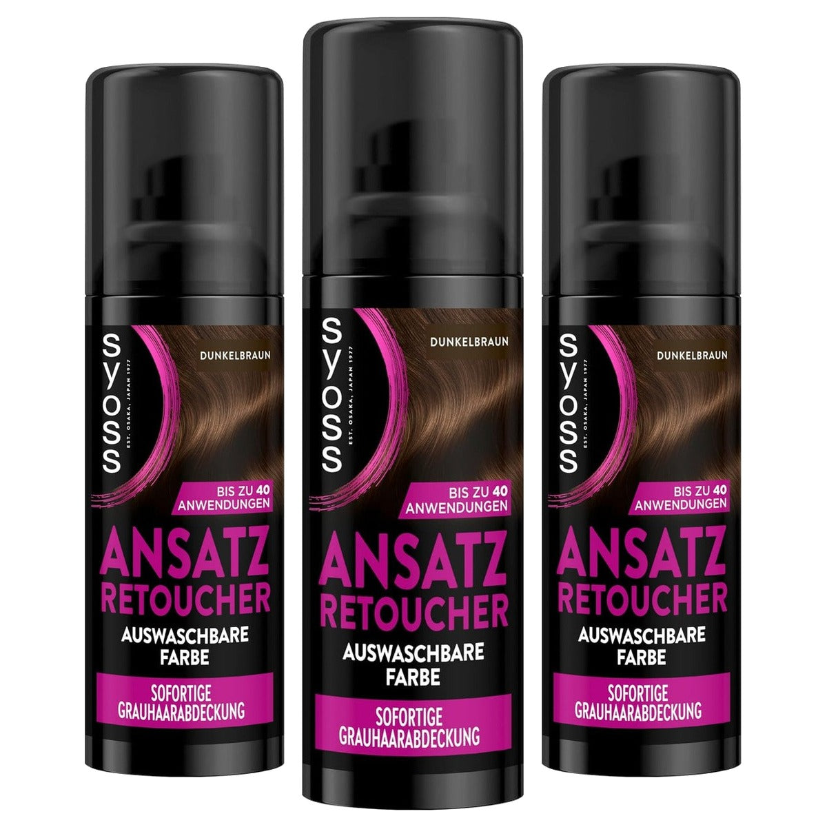 Syoss Ansatz Retoucher aanzetspray donkerbruin 3 x 120 ml - Voordeelverpakking