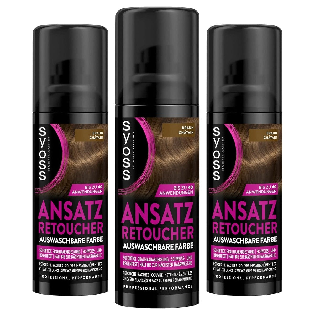 Syoss Ansatz Retoucher kasierspray bruin 3 x 120 ml - Voordeelverpakking