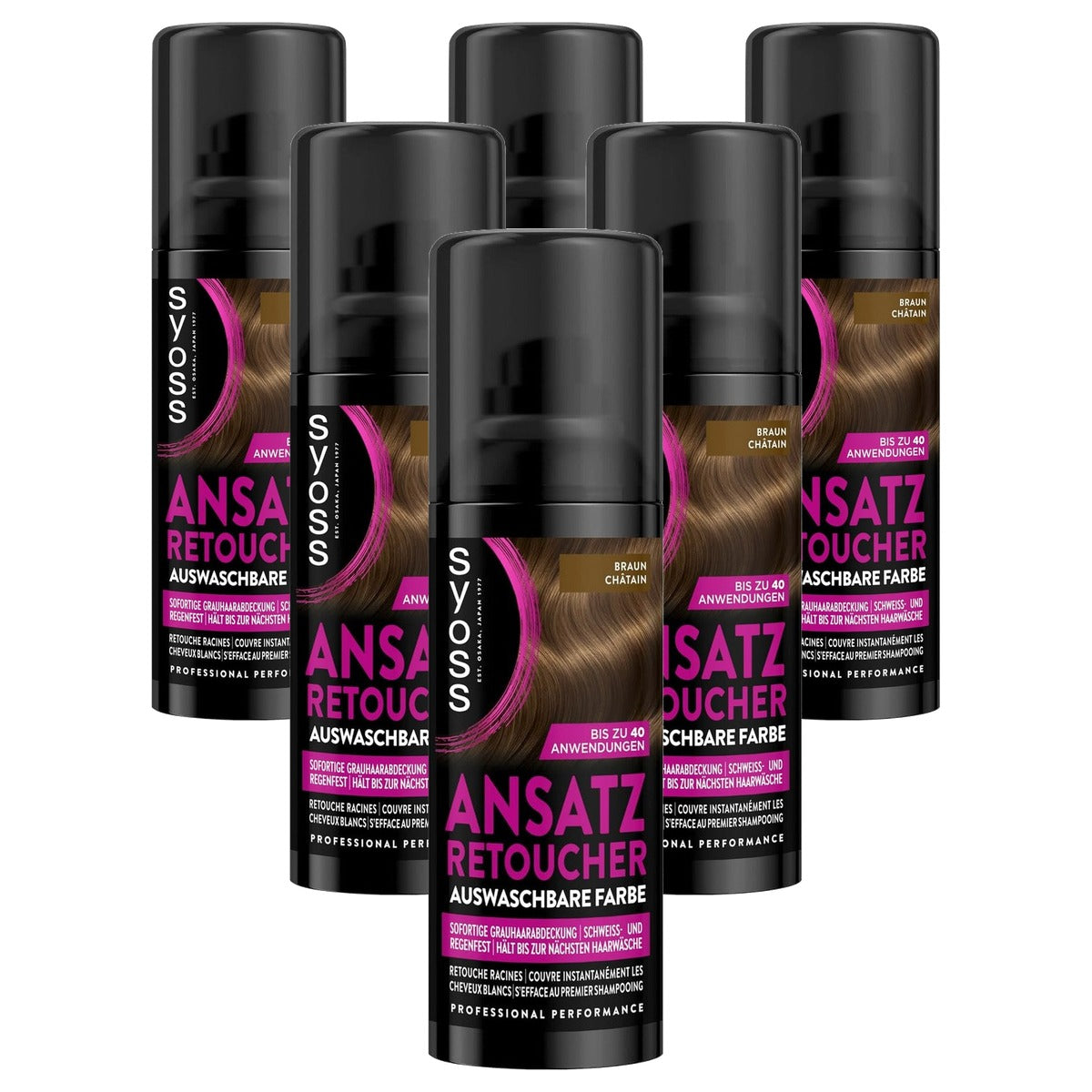 Syoss Ansatz Retoucher kasierspray bruin 6 x 120 ml - Voordeelverpakking