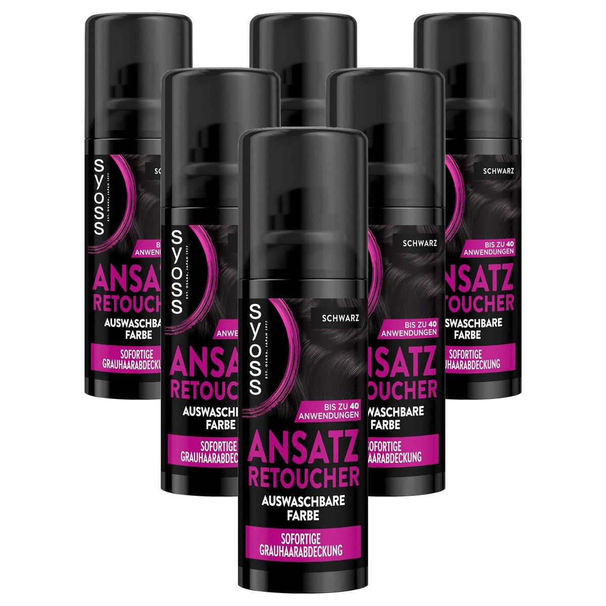 Syoss Ansatz Retoucher Kasjierspray zwart 6 x 120 ml - Voordeelverpakking
