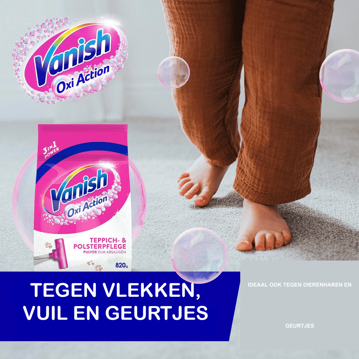 Vanish Oxi Action Tapijtreiniger - Poeder - 1 x 820g - Vlekkenreiniger - Vlekkenverwijderaar