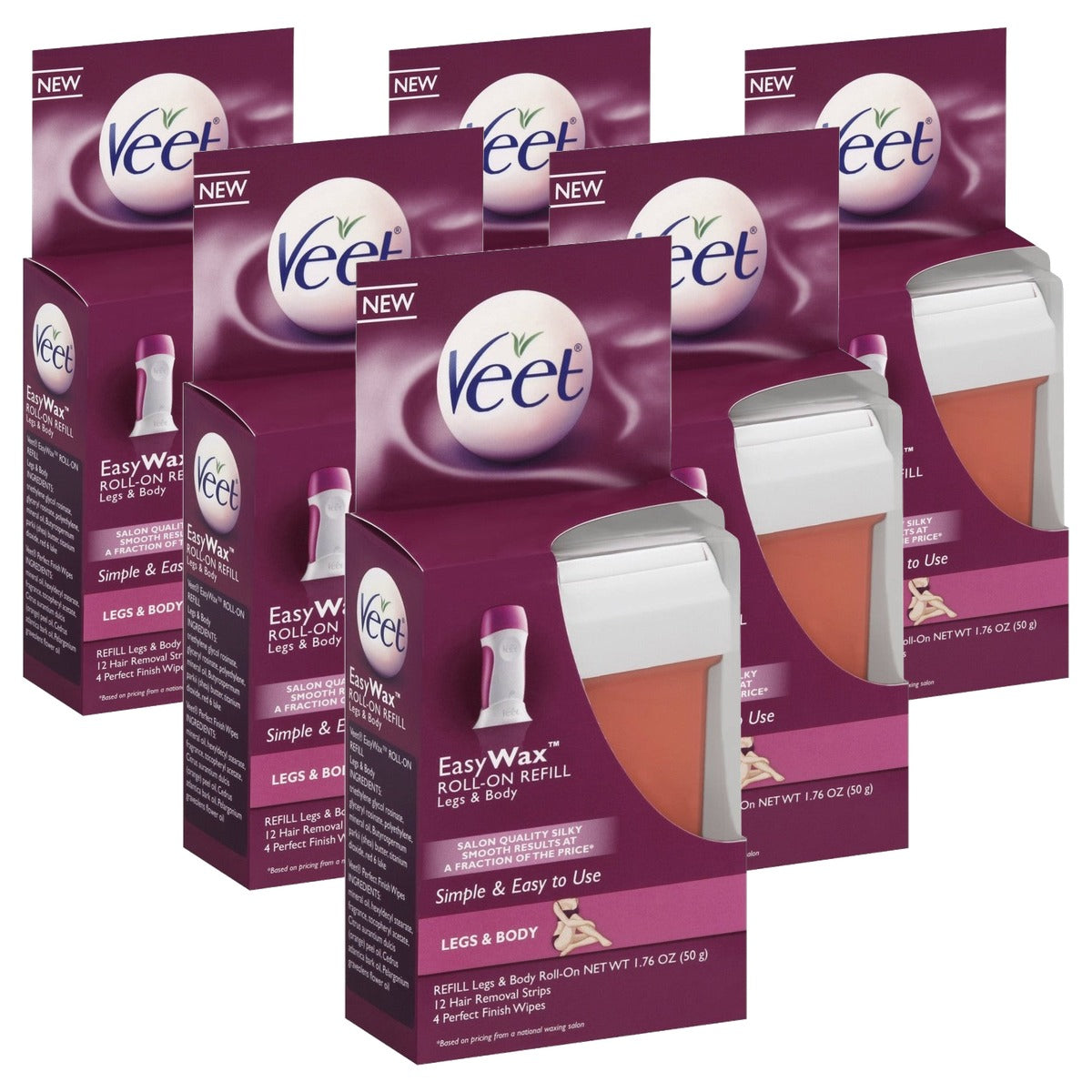 Veet Easy Wax Roll On Refill Legs & Body 6 x 50 ml - Voordeelverpakking