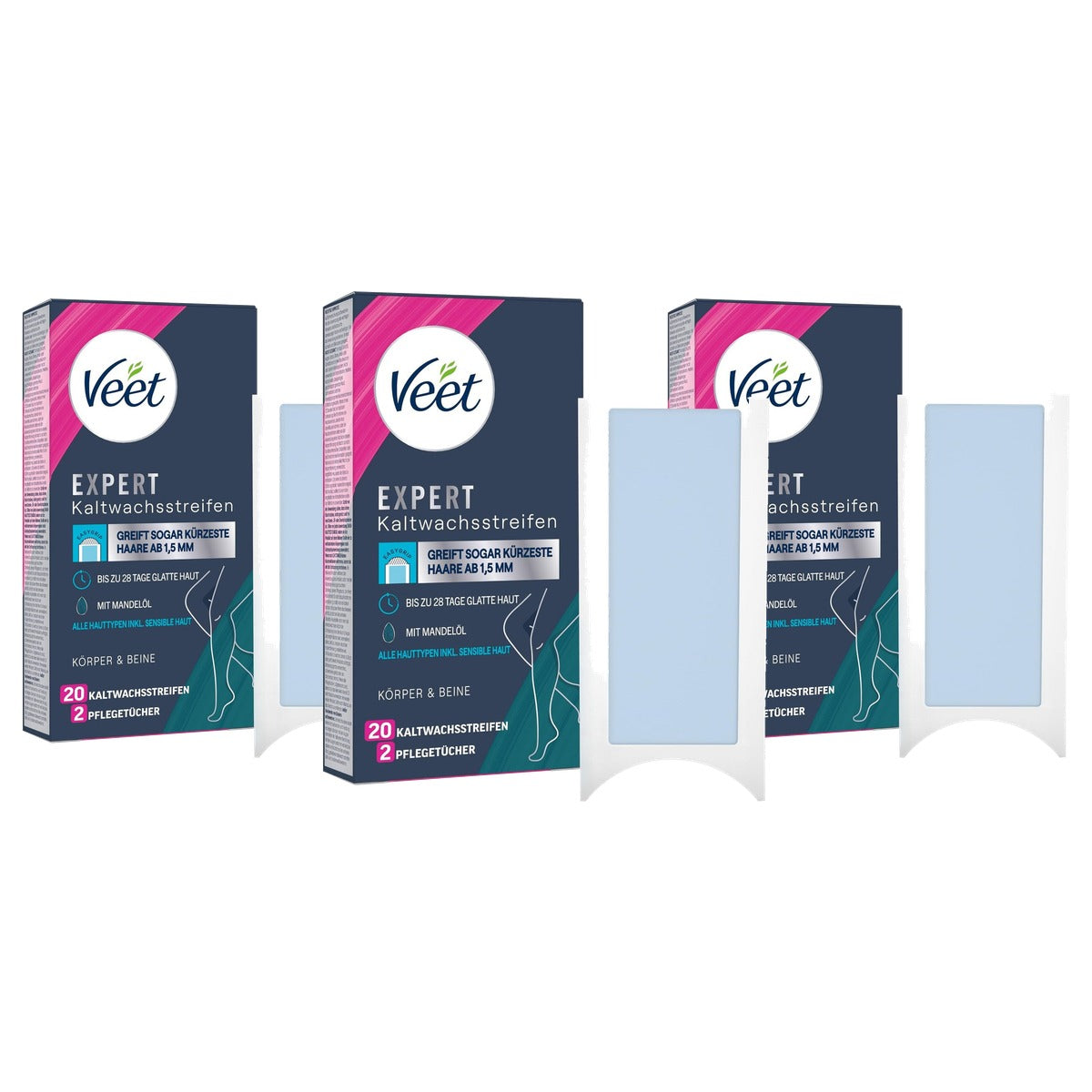 Veet Expert koudwasstrips lichaam en benen gevoelige huid 3 x 20 stuks - Voordeelverpakking