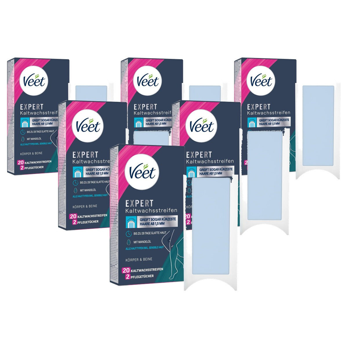 Veet Expert koudwasstrips lichaam en benen gevoelige huid 6 x 20 stuks - Voordeelverpakking