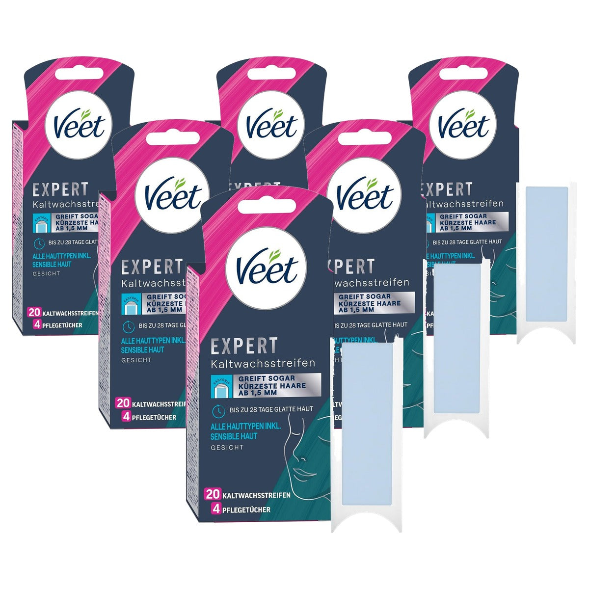Veet Expert koudwasstrips gezicht gevoelige huid, 20 strips - 6-pack