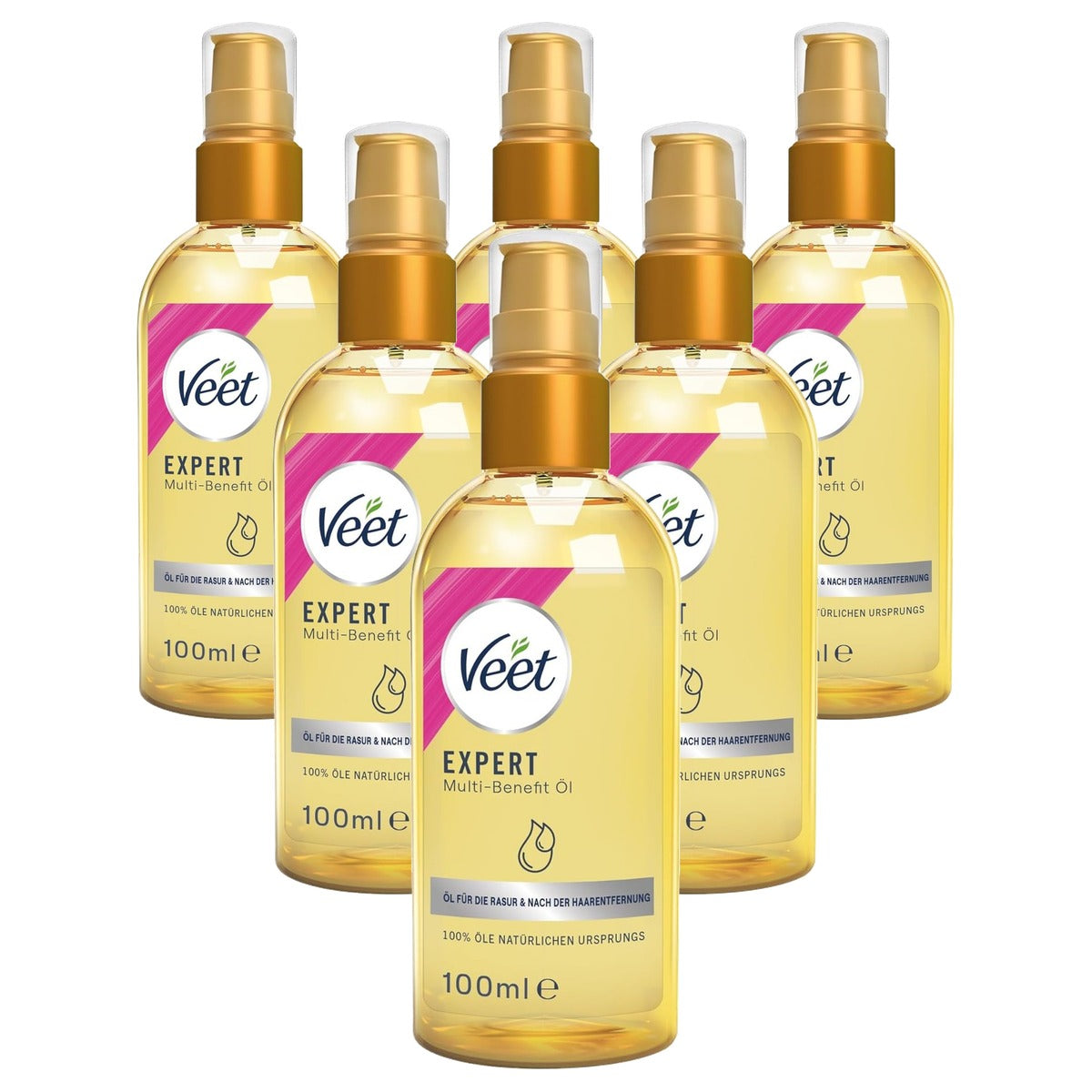 Veet Expert Multi-Benefit olie voor scheren en ontharen 6 x 100 ml - Voordeelverpakking