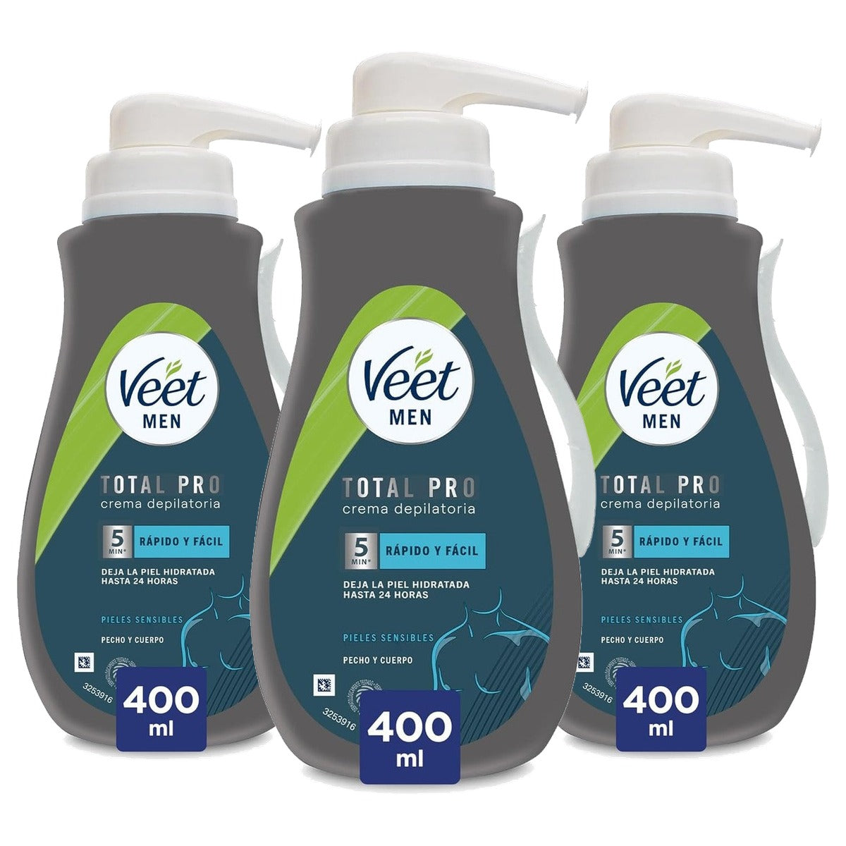 Veet Men Cream Depilatoria Pieles Sensibles 3 x 400 ml - Voordeelverpakking