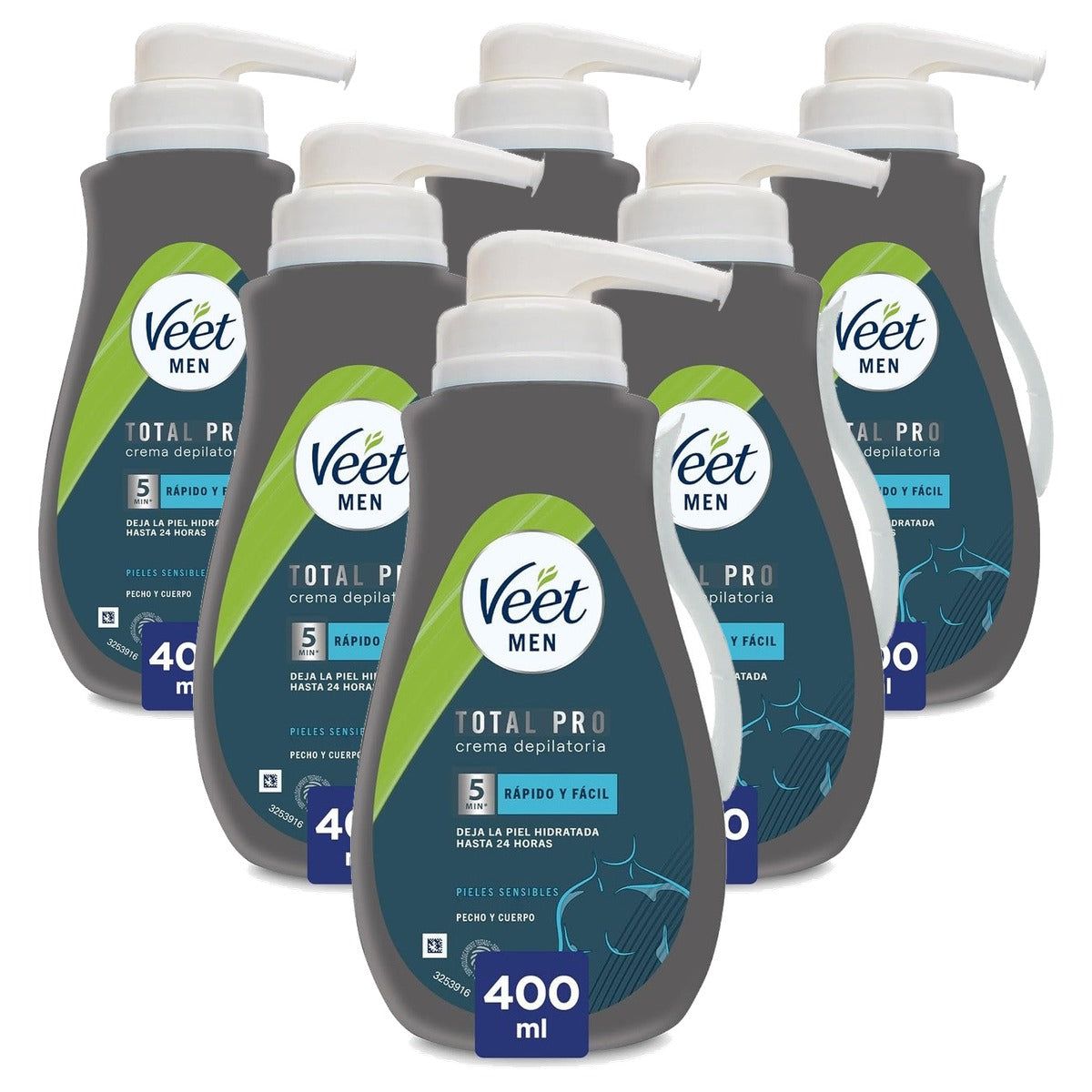 Veet Men Cream Depilatoria Pieles Sensibles 6 x 400 ml - Voordeelverpakking