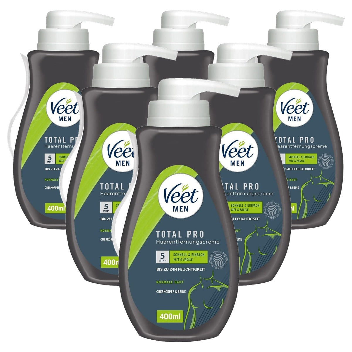 Veet Men Ontharingscrème bovenlichaam en benen 6 x 400 ml - Voordeelverpakking