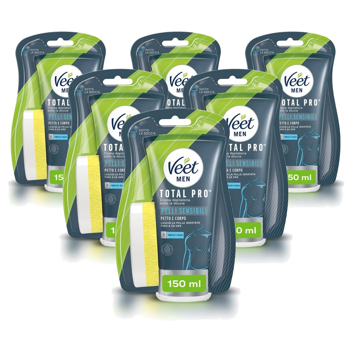Veet Men ontharingscrème gevoelige huid 6 x 150 ml - Voordeelverpakking