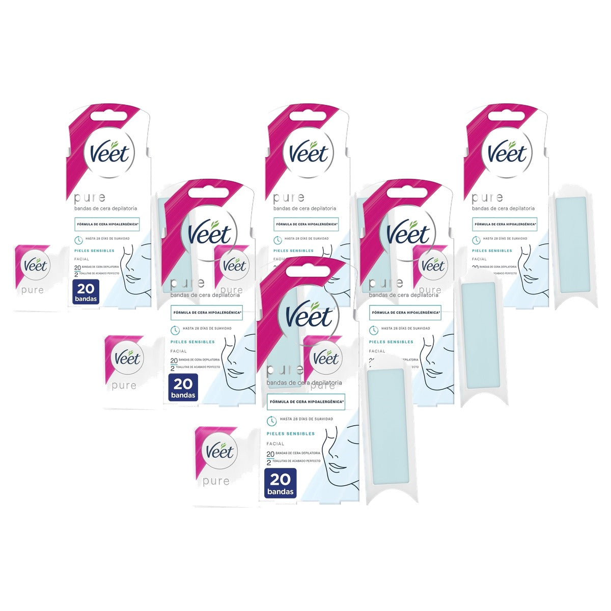 Veet Pure gezichtswaxstrips gevoelige huid 20 u - 6-pack