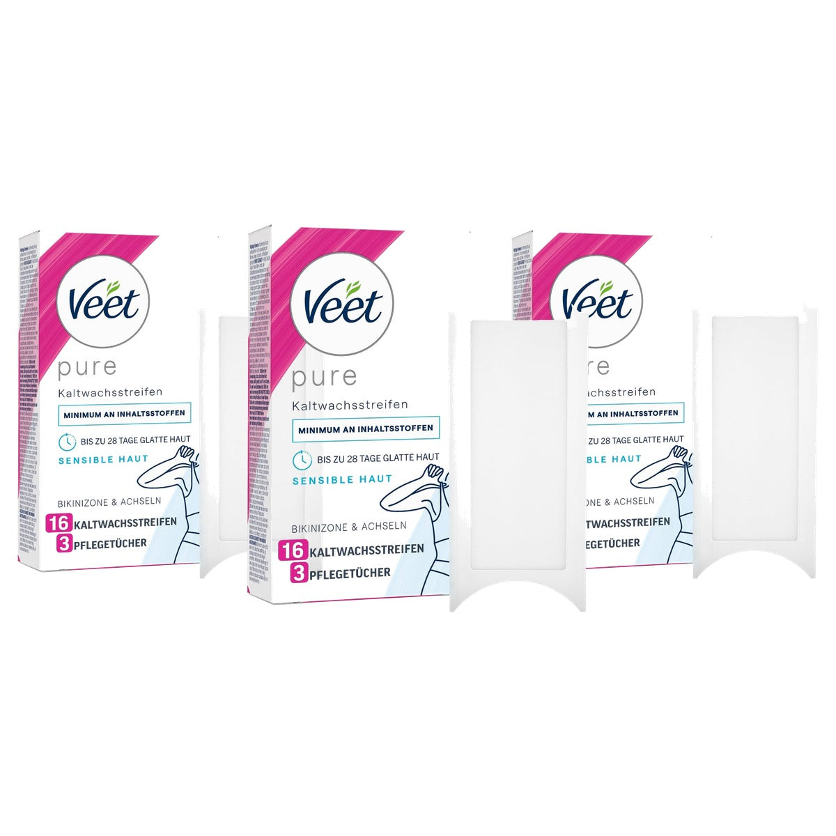 Veet Pure Kaltwachsstreifen Bikini & Achseln für sensible Hautück 3 x 16 st - Voordeelverpakking