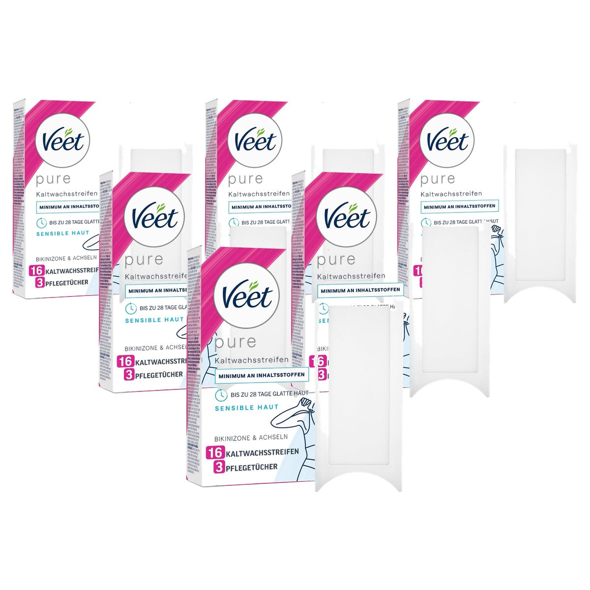Veet Pure Kaltwachsstreifen Bikini & Achseln für sensible Hautück 6 x 16 st - Voordeelverpakking