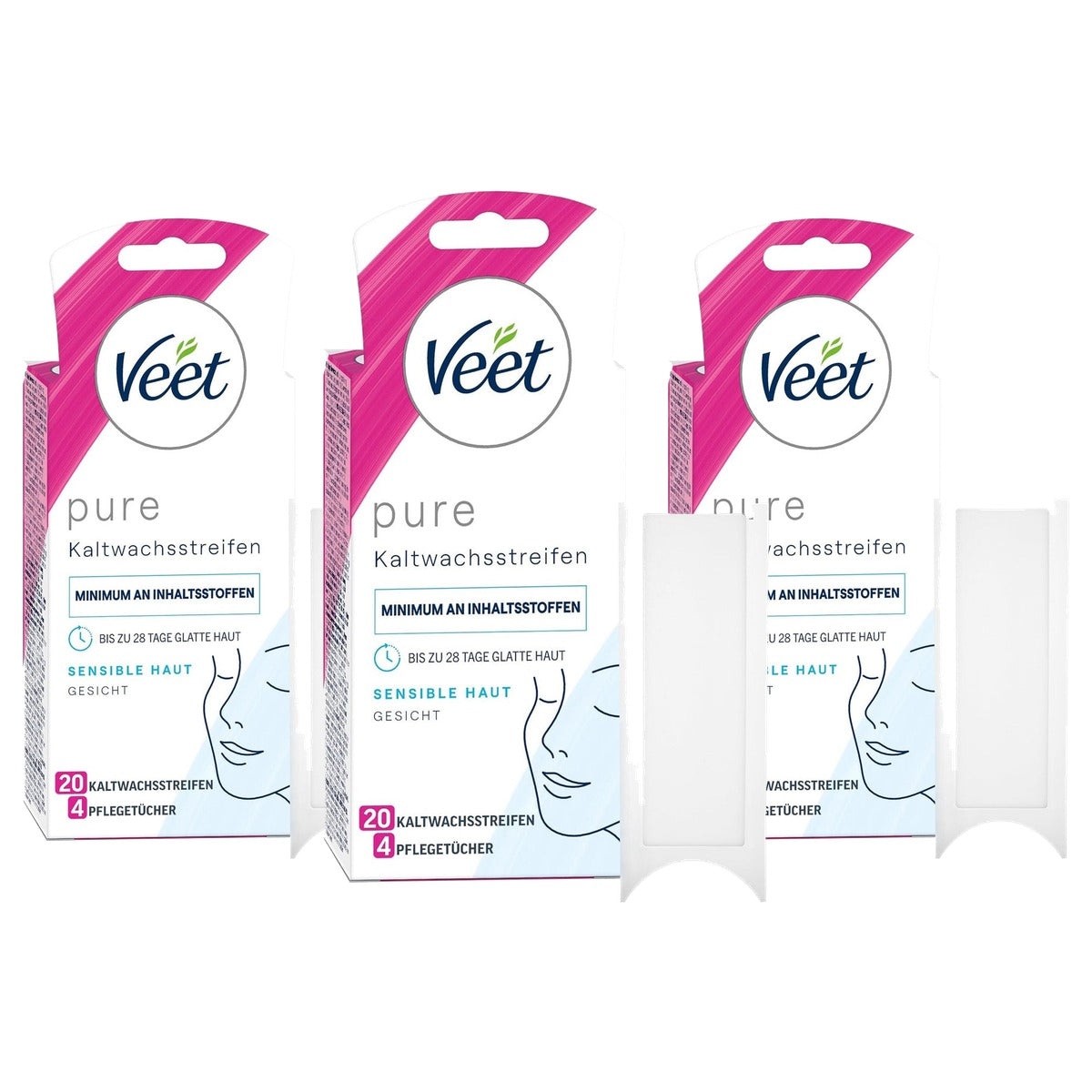 Veet Pure Kaltwachsstreifen Gesicht voor gevoelige huidück 3 x 20 st - Voordeelverpakking