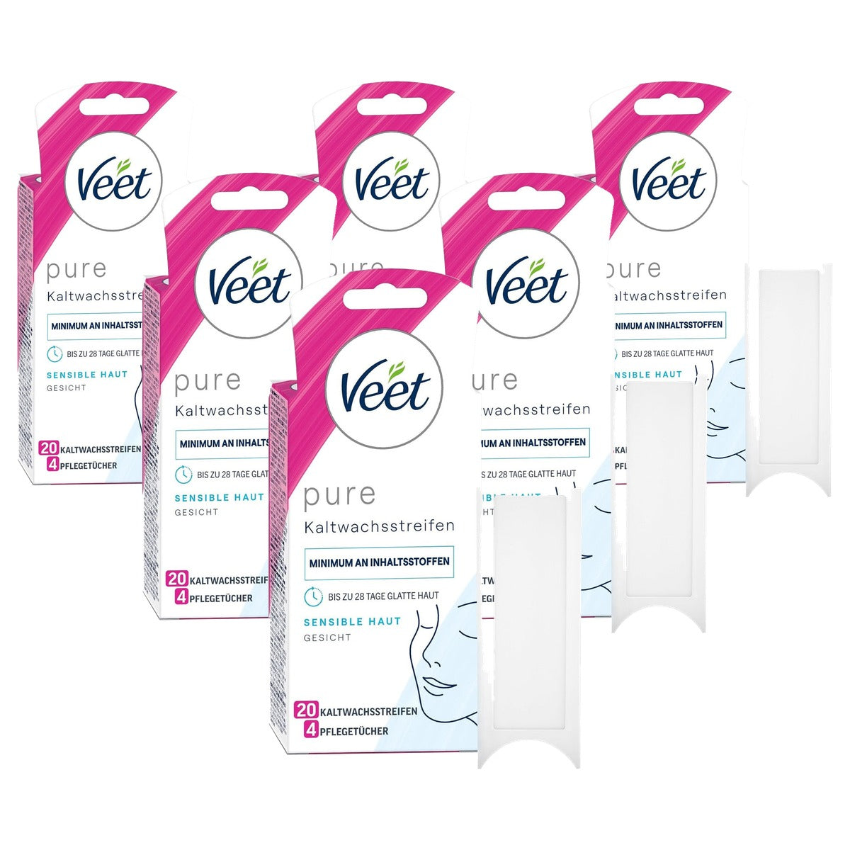 Veet Pure Kaltwachsstreifen Gesicht voor gevoelige huidück 6 x 20 st - Voordeelverpakking
