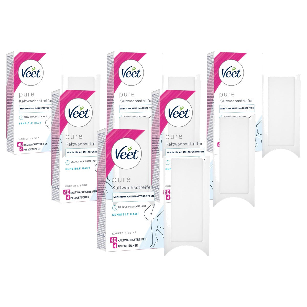 Veet Pure koude wasstrips lichaam en benen 6 x 40 stuks - Voordeelverpakking