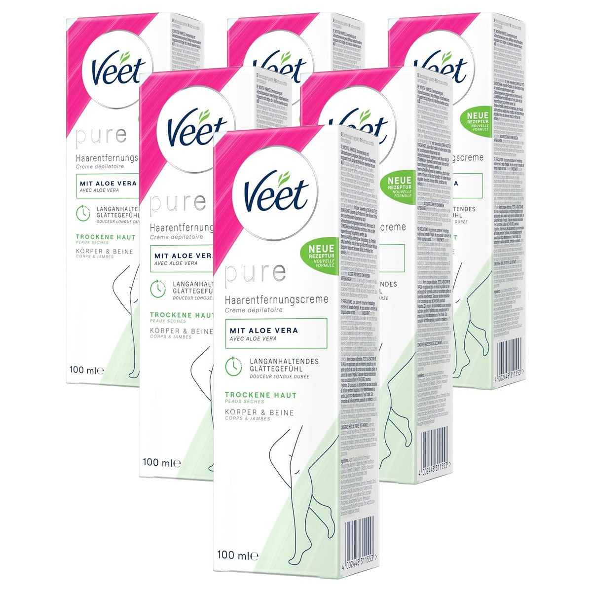 Veet Pure ontharingscrème droge huid 6 x 100 ml - Voordeelverpakking