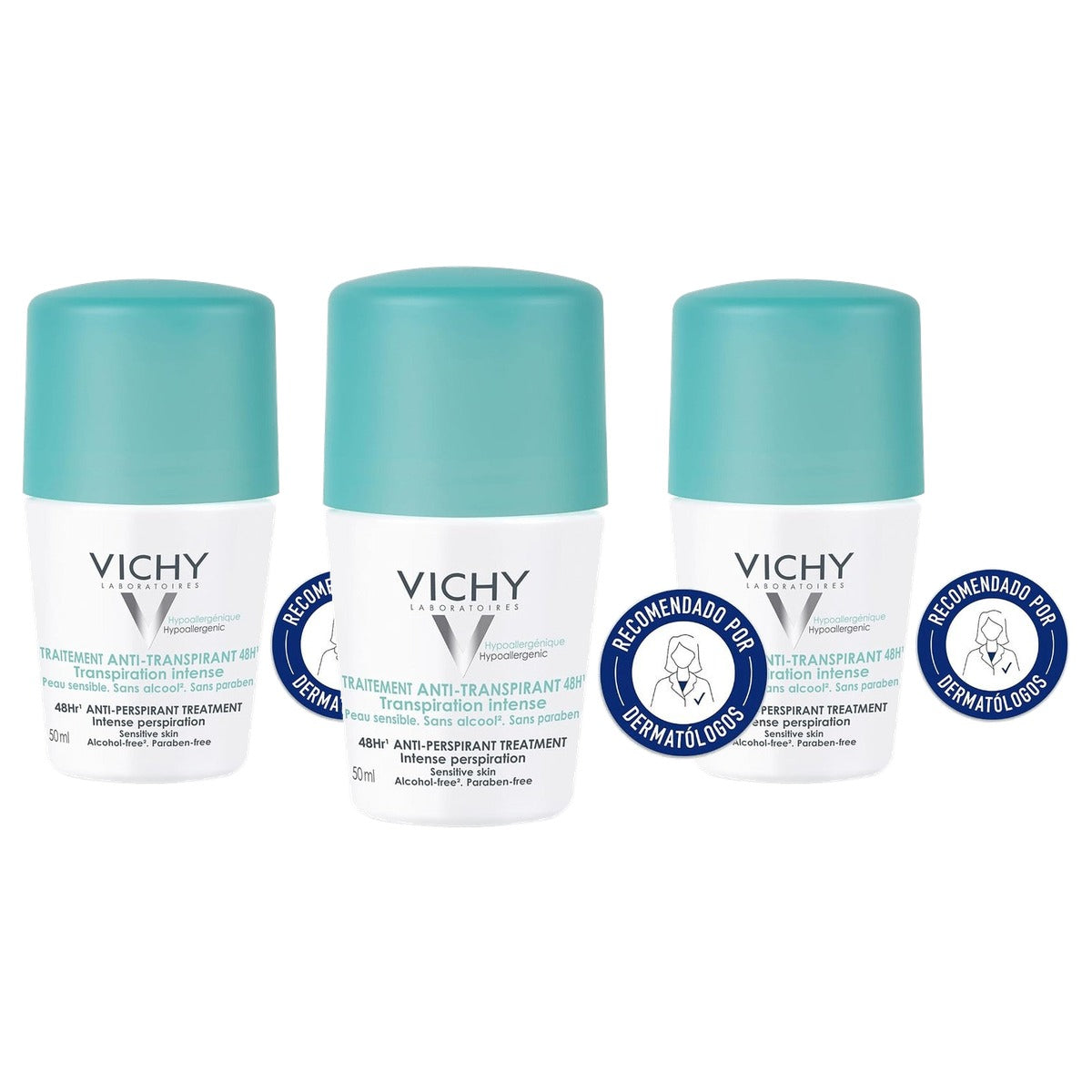 Vichy Anti-transpirant 48 uur Roll-on zonder Alcohol en Parabenen 50 ml - 3-pack