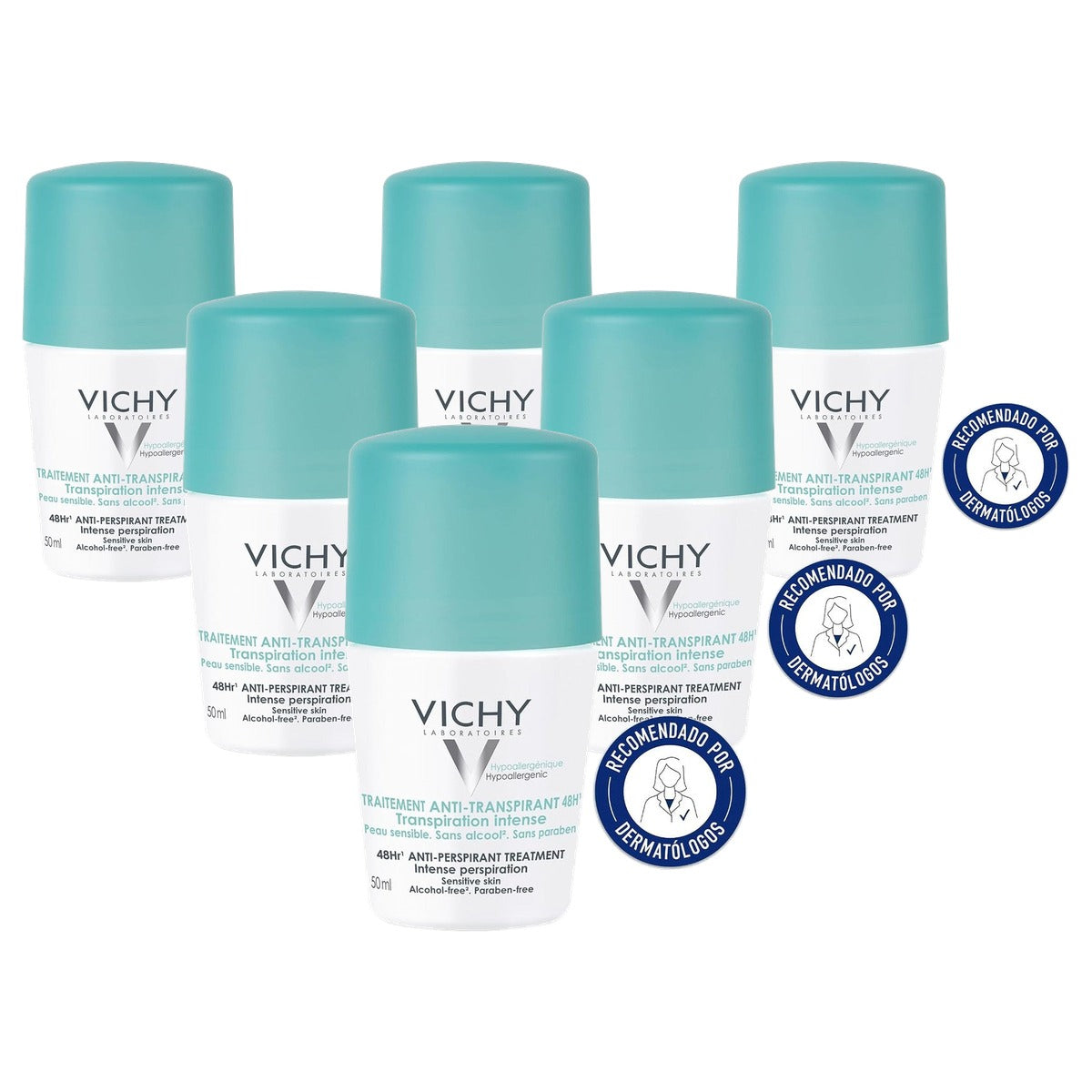 Vichy Anti-transpirant 48 uur Roll-on zonder Alcohol en Parabenen 50 ml - 6-pack