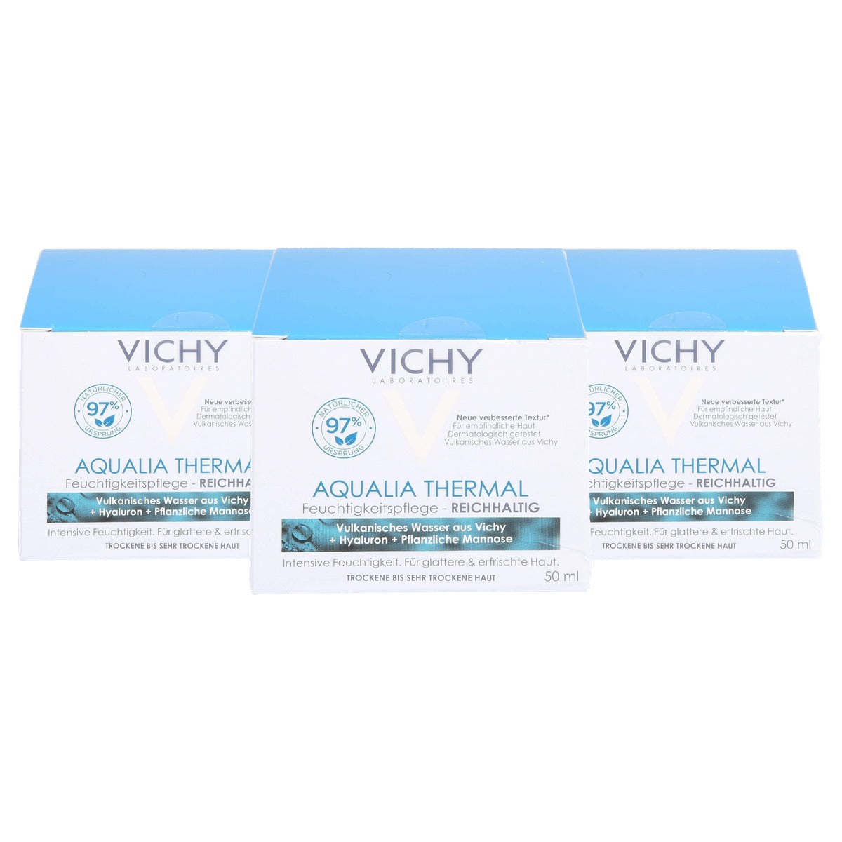 Vichy Aqualia Thermal Rijke Gezichtscrème voor Droge tot Zeer Droge Huid 50 ml - 3-pack
