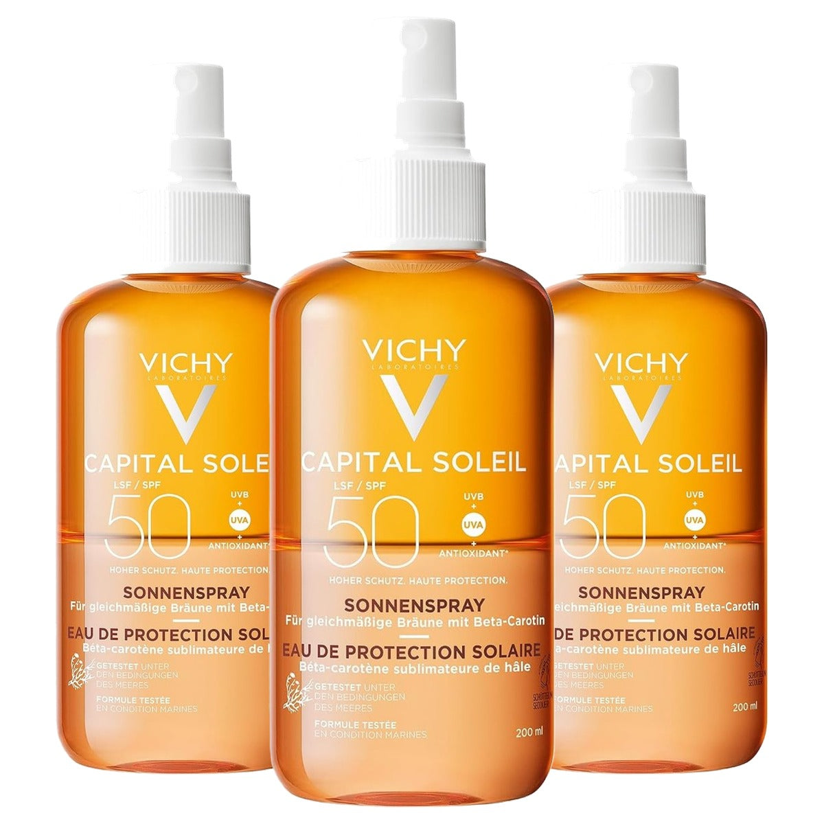 Vichy Capital Soleil Intensieve Bruiningsspray SPF 50, 200 ml - 3-pack
