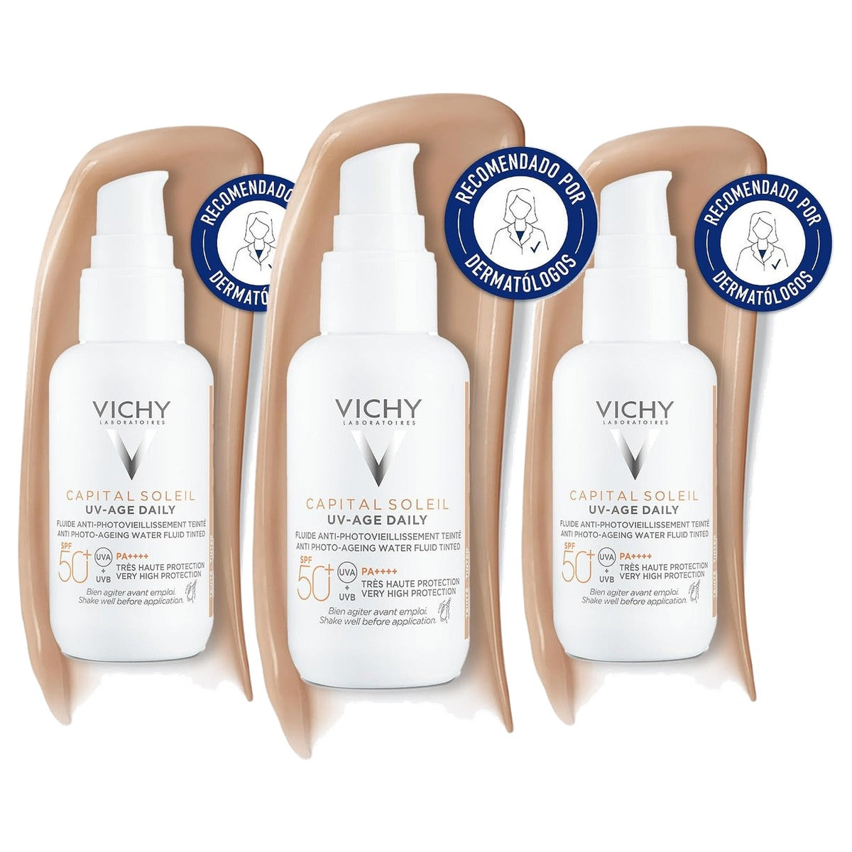 Vichy Capital Soleil UV-Age Daily Getinte Anti-Aging Zonnefluïde SPF 50+, 40 ml - 3-pack