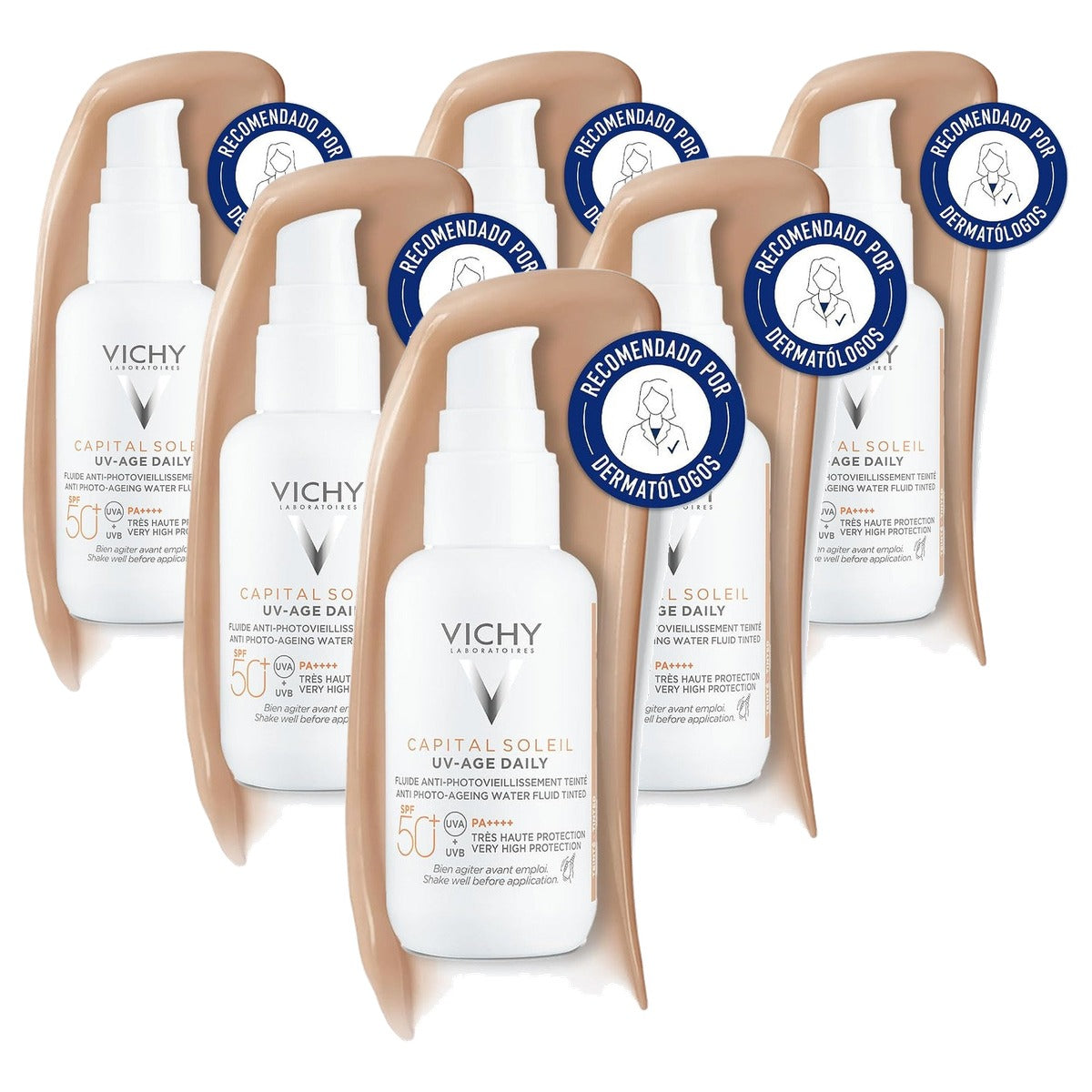 Vichy Capital Soleil UV-Age Daily Getinte Anti-Aging Zonnefluïde SPF 50+, 40 ml - 6-pack