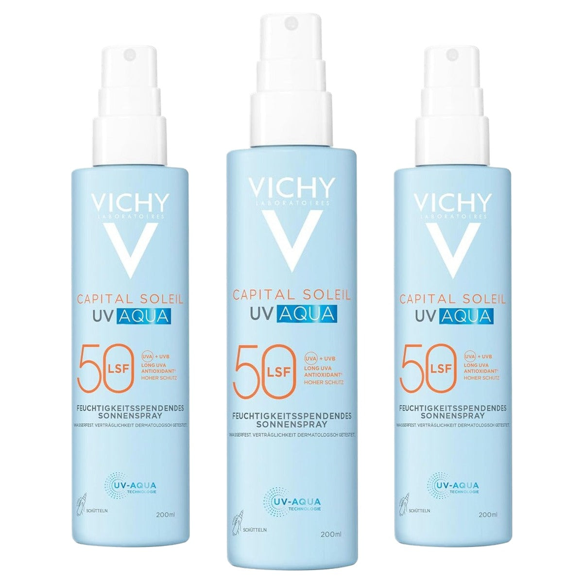 Vichy Capital Soleil UV Aqua Zonnebrandspray Lichaam SPF 50 200 ml - 3-pack