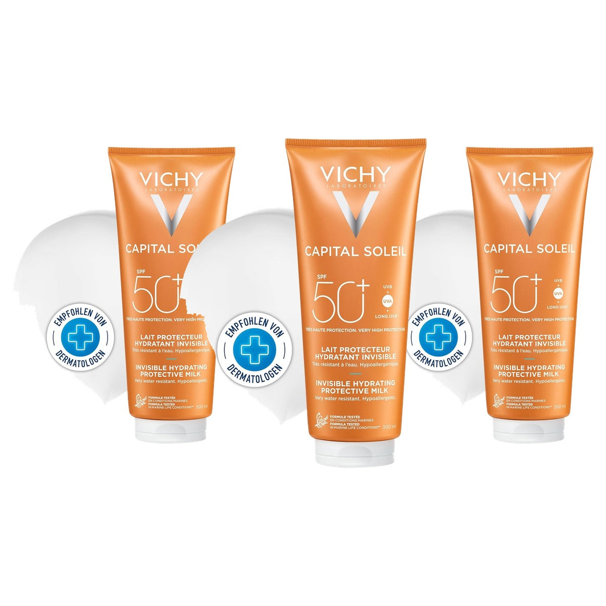 Vichy Capital Soleil Zonnebrandmelk SPF 50+, Volwassenen en Kinderen 300 ml - 3-pack