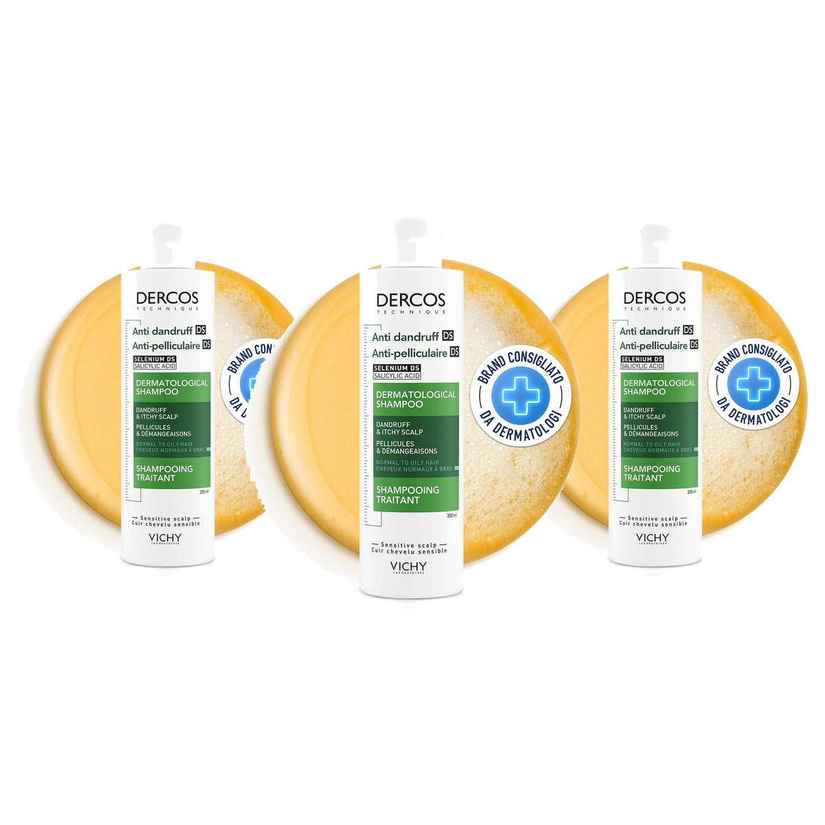 Vichy Dercos Anti-Roos Shampoo voor Vette Hoofdhuid 200 ml - 3-pack