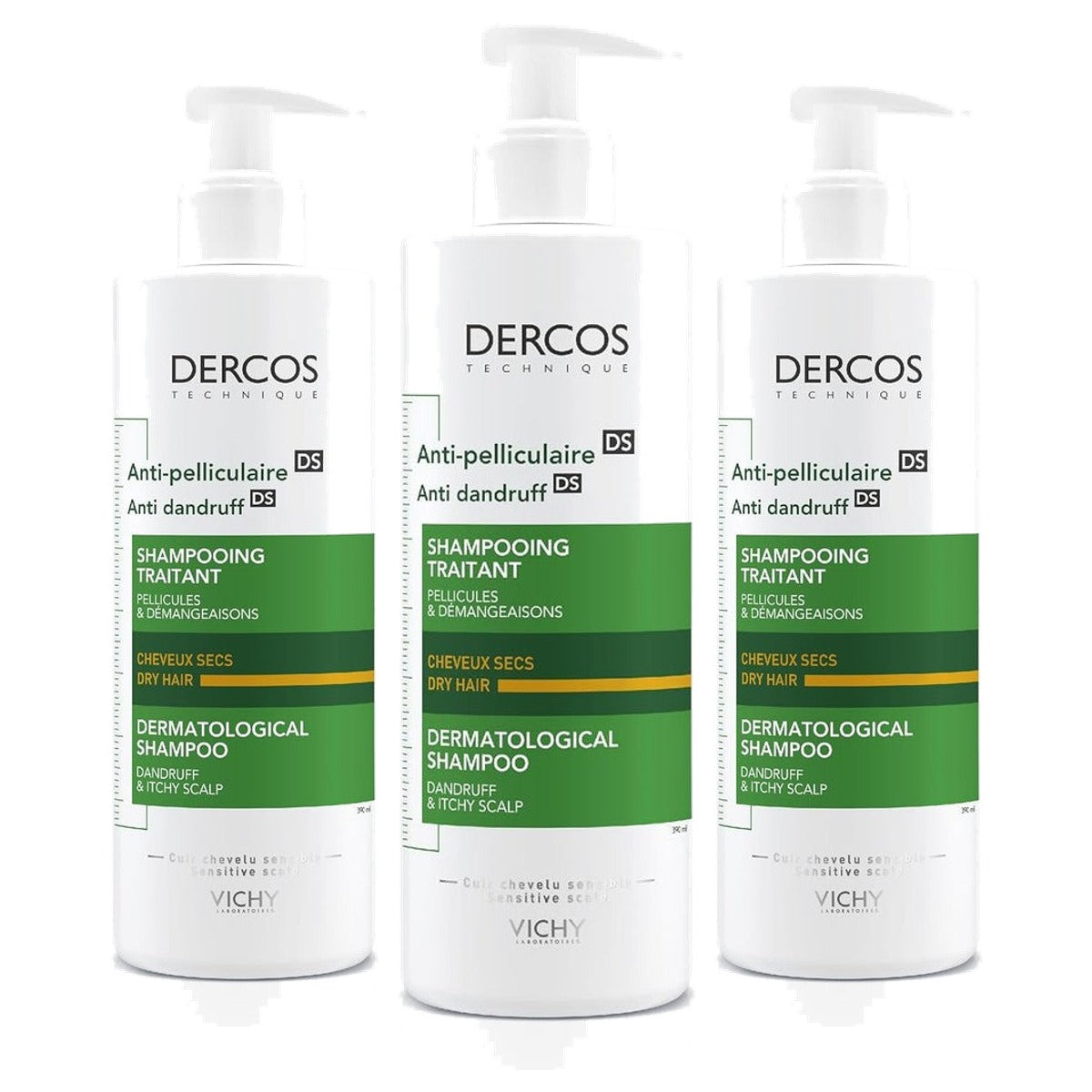 Vichy Dercos Anti-roos Verzorgende Shampoo voor Droge Hoofdhuid 390 ml - 3-pack