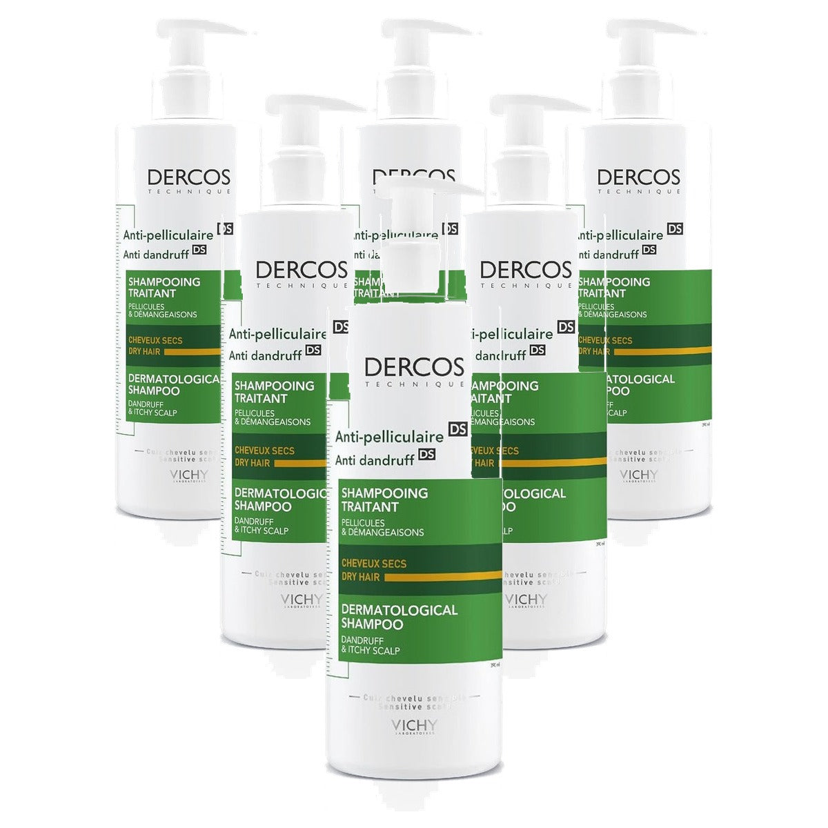 Vichy Dercos Anti-roos Verzorgende Shampoo voor Droge Hoofdhuid 390 ml - 6-pack