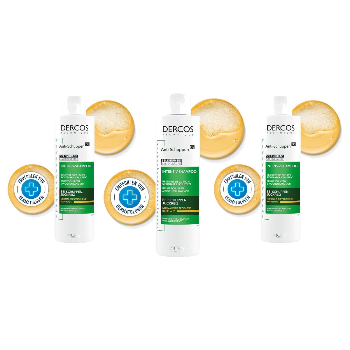 Vichy Dercos Anti-roos Verzorgende Shampoo voor Droge Hoofdhuid 200 ml - 3-pack