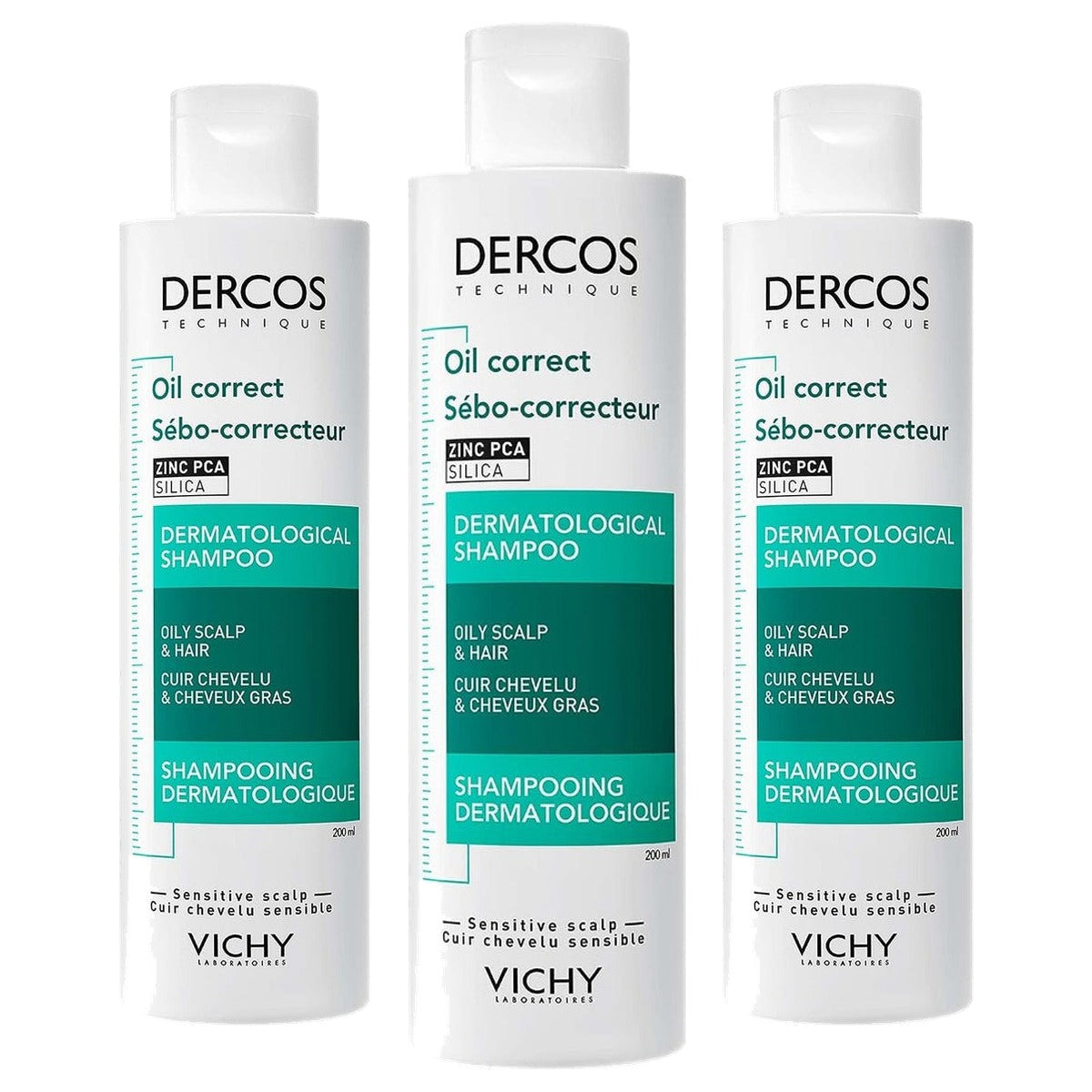 Vichy Dercos Technique Oil Control Shampoo voor Vette Hoofdhuid 200 ml - 3-pack