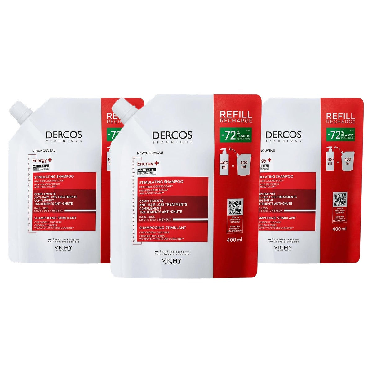 Vichy Dercos Vital+ Anti-Haaruitval Shampoo, Navulverpakking, 400 ml - 3-pack